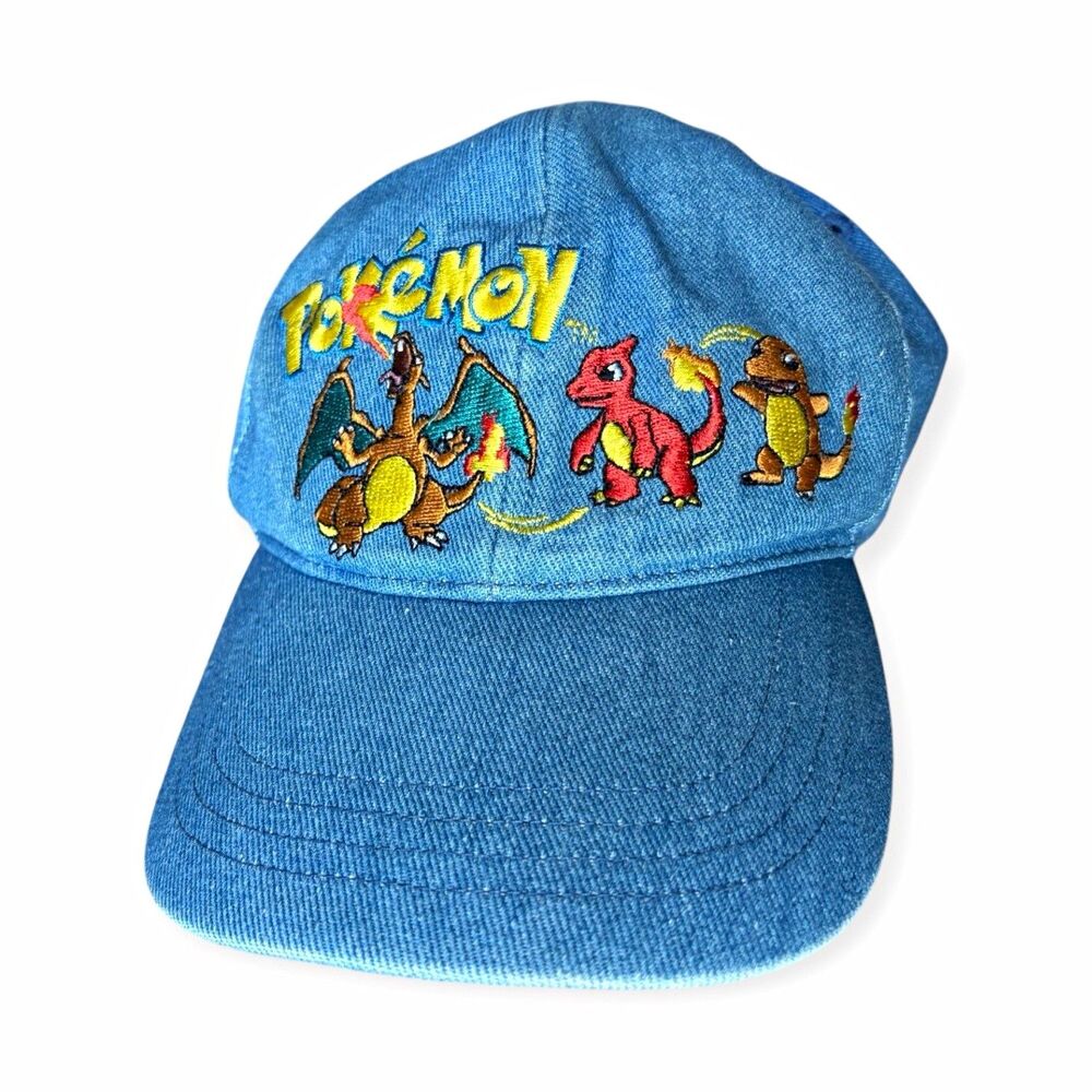 Vintage Pokémon Blue Denim Cotton Adjustable hat Embroidered Charizard evolution